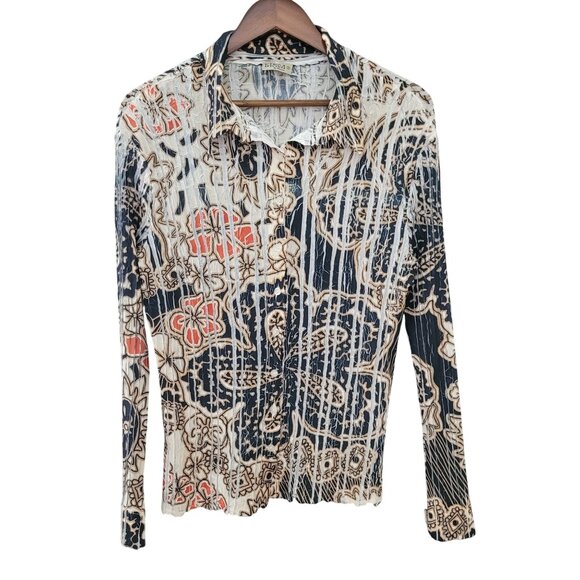 Komarov by Kisca Crinkled Floral Print Blouse Top Size 3 (US M) Long Sleeve Boho - Picture 1 of 7